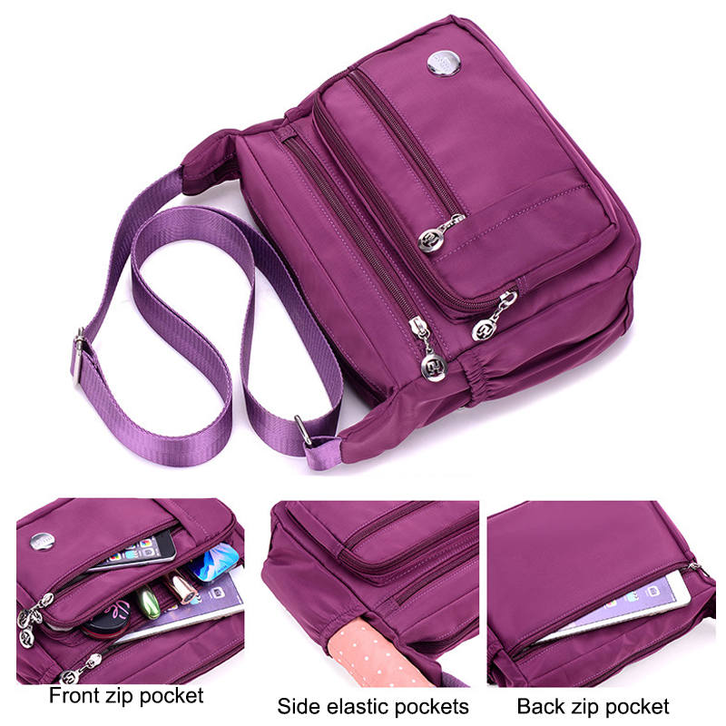 Women Shoulder Handbag Roomy Multiple Pockets Fashion Crossbody Purse-Purple