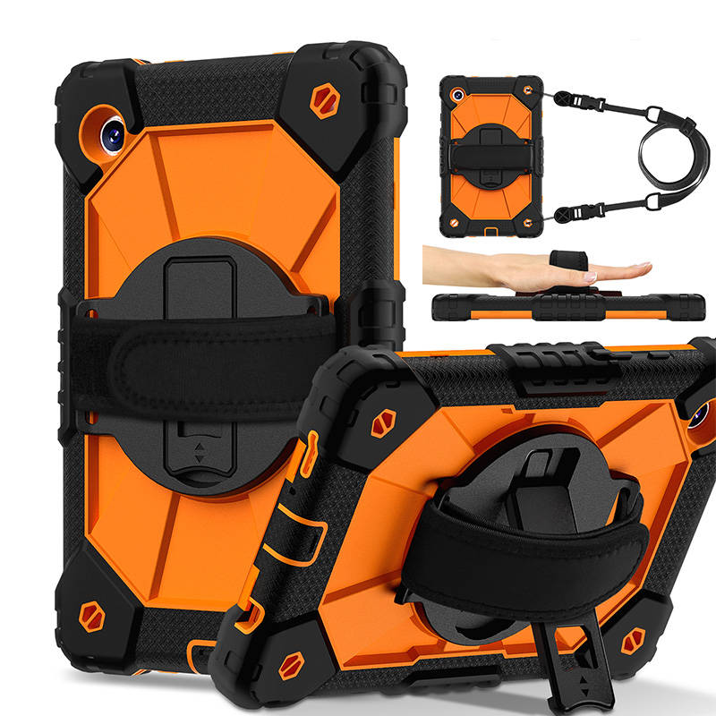 Tablet Case Full Body Protection with Stand Shoulder Strap for Galaxy A9 Plus-BlackOrange