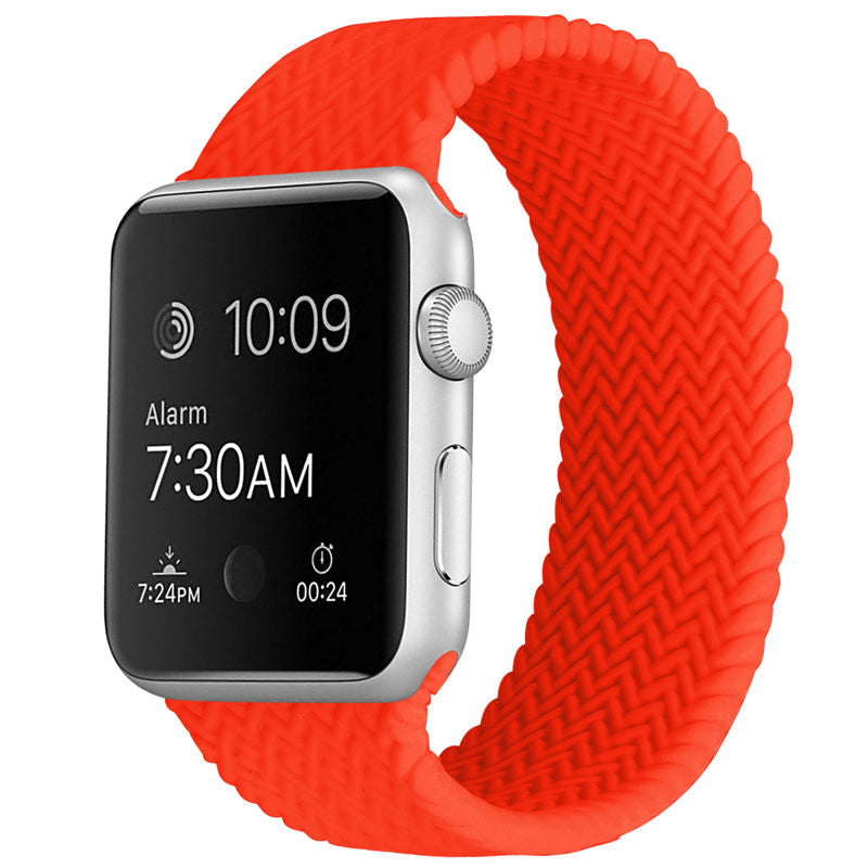 Soft Silicone Solo Loop Braided Wristbands Replacement Strap for iWatch Series SE/6/5/4/3/2/1-Red