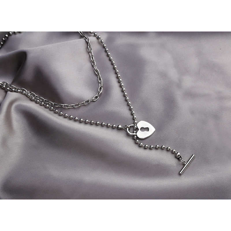 Lover Heart Padlock Necklace Double Layer Clavicle Chain