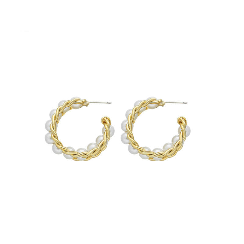 Small Pearl Hoop Earrings Twist Stud For Women Teen Girls