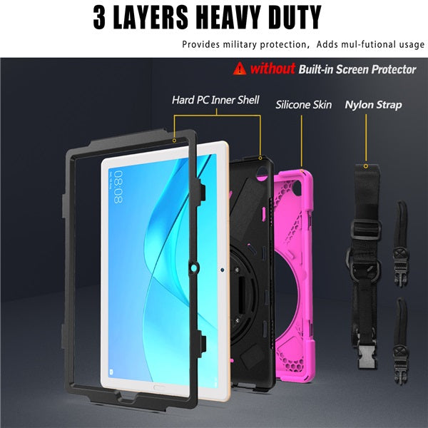 OnePiece Tablet Case Bulit-in Kickstand/Hand+Neck Strap For Huawei MatePad Pro 5G 10.8 2020-Rose Red