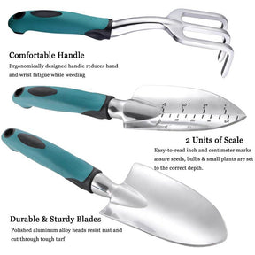 Home & Living3Pcs Heavy Duty Gardening Tools Cast Aluminum with Soft Rubberized Non-Slip Handle Garden Tools Set -Green
