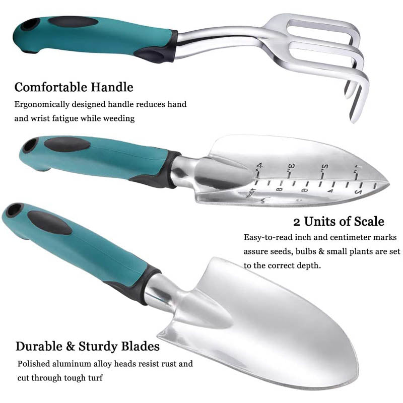 Home & Living3Pcs Heavy Duty Gardening Tools Cast Aluminum with Soft Rubberized Non-Slip Handle Garden Tools Set -Green