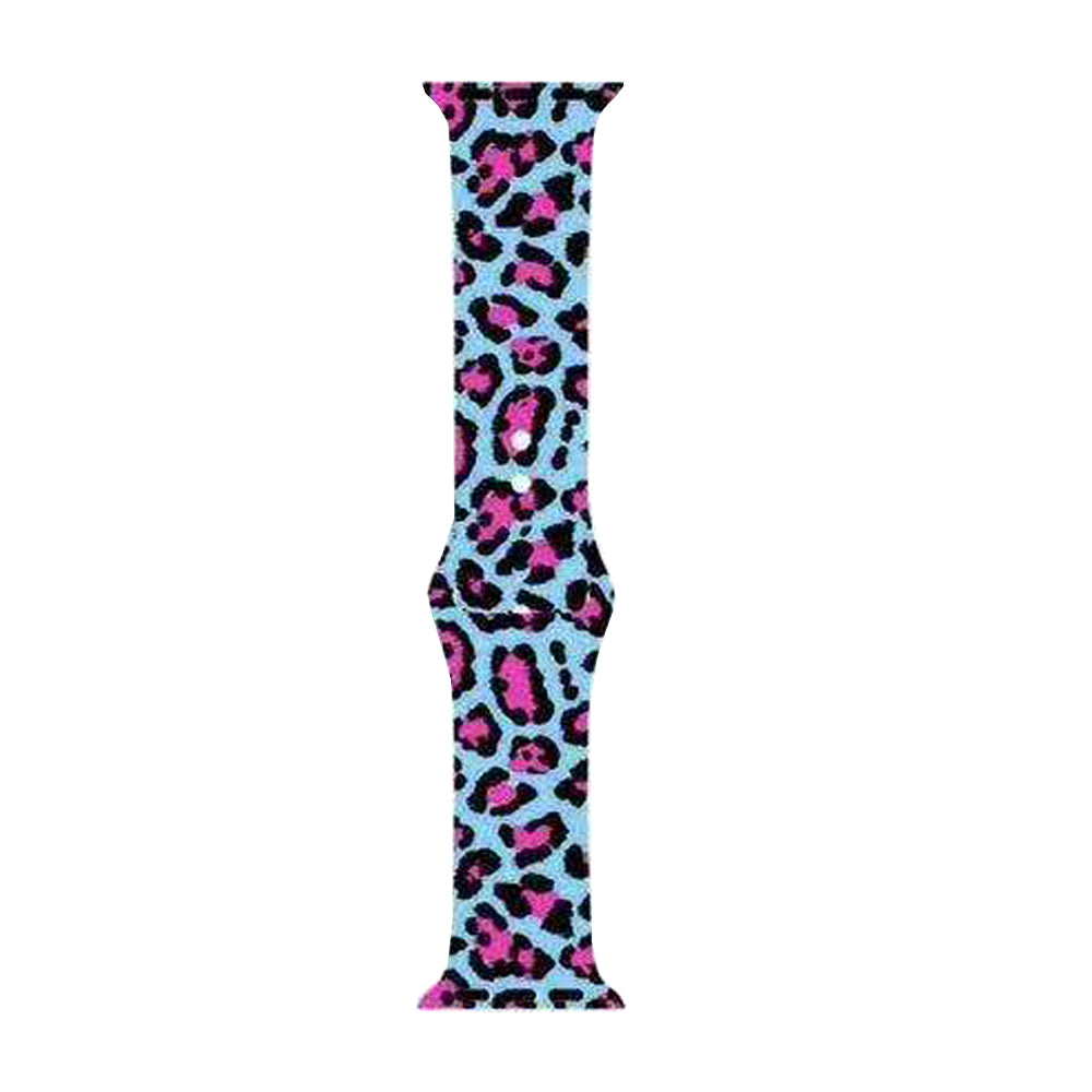 Color Printing Silicone Watch Band For Apple Watch SE/6/5/4/3/2/1(Blue Pink Leopard)