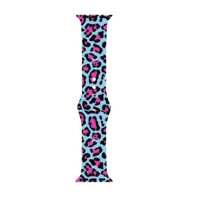 Color Printing Silicone Watch Band For Apple Watch SE/6/5/4/3/2/1(Blue Pink Leopard)