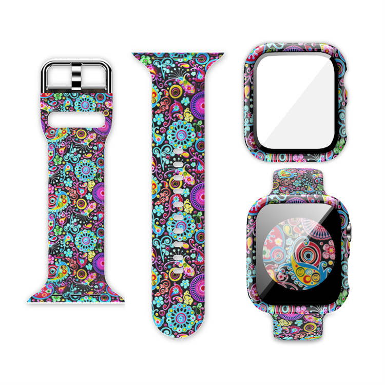 Silicone Printed Watch Band with Screen Protector Case for iWatch Series SE/6/5/4/3/2/1-FerrisWheel
