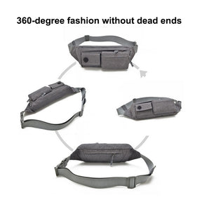 Canvas Waterproof Waist Pouch Bag with 4 Pockets for Running Traveling Hiking-Azure