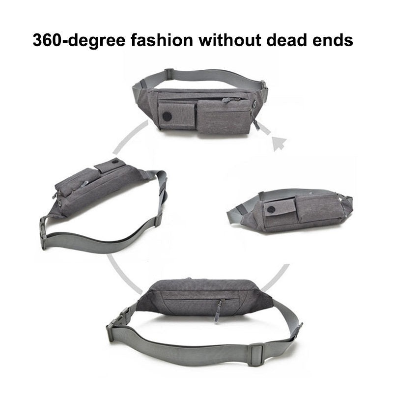 Canvas Waterproof Waist Pouch Bag with 4 Pockets for Running Traveling Hiking-Azure