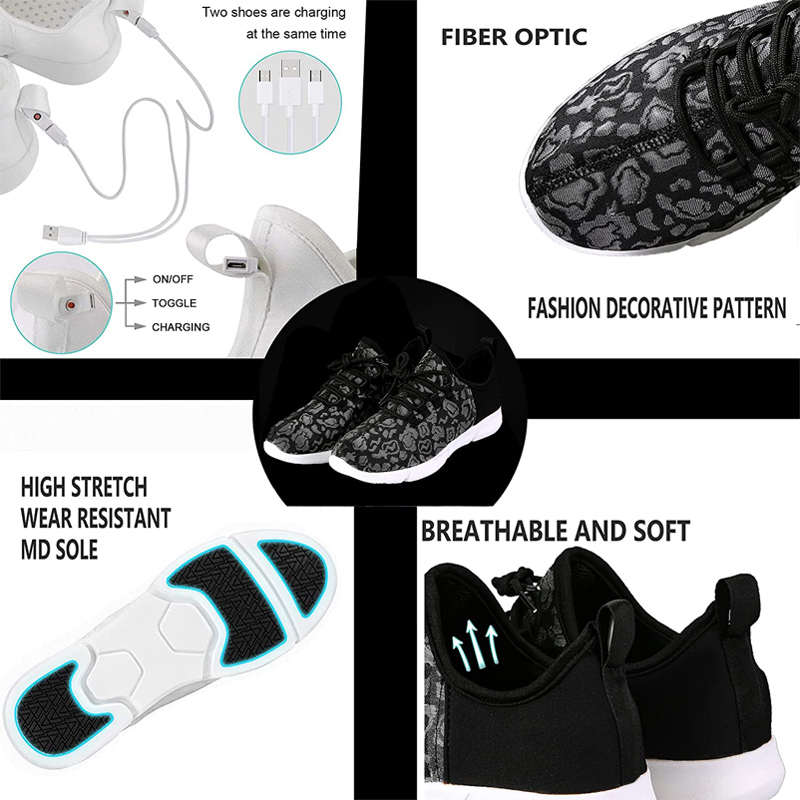 LED Fiber Optic Shoes Light up Sneakers for Women Men-Black