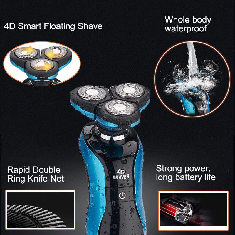 4D Rechargeable IPX7 Waterproof Electric Shaver for Men-Blue