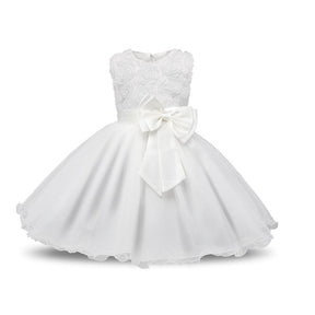 Girl Sleeveless Lace 3D Flower Tutu Holiday Princess Wedding Dresses-White