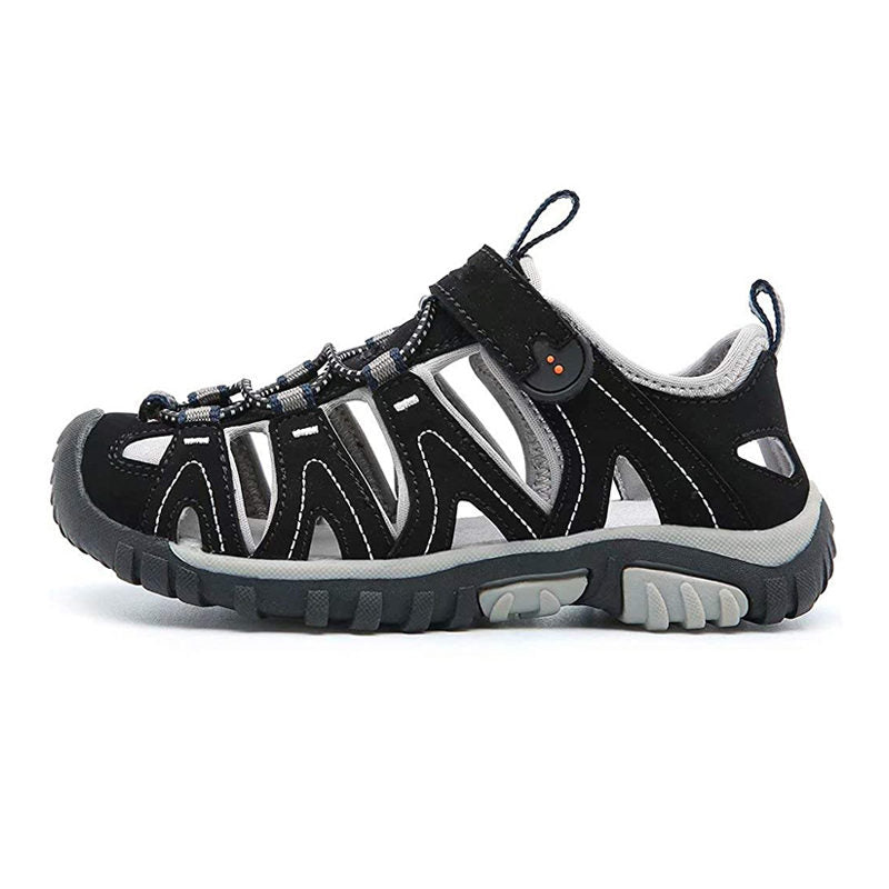 Boys Girls Sport Water Sandals Closed-Toe Outdoor Non-slip Flat-Black