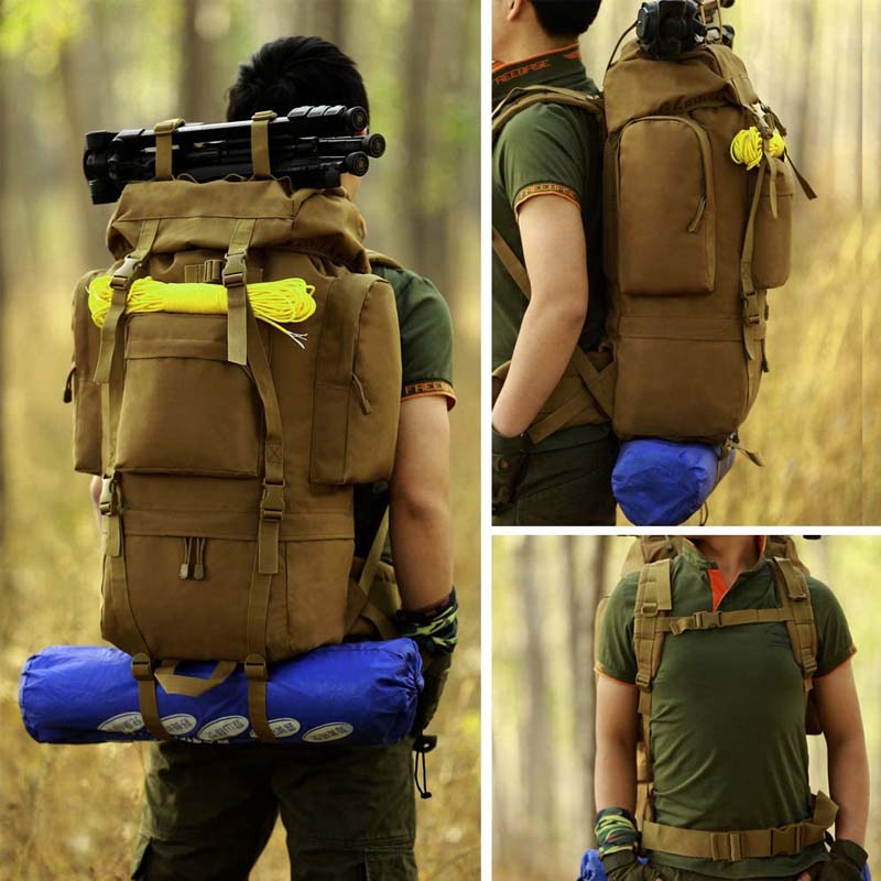 65L Extra Large Camping Waterproof Backpack For Men-Tan