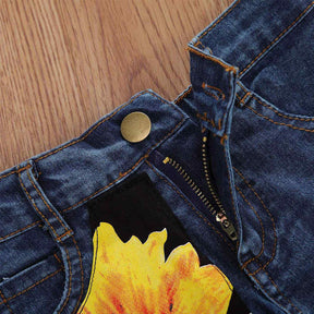 2Pcs Baby Girl Sunflower Outfits Sleeveless Tank Top and Denim Shorts Summer Clothes-White