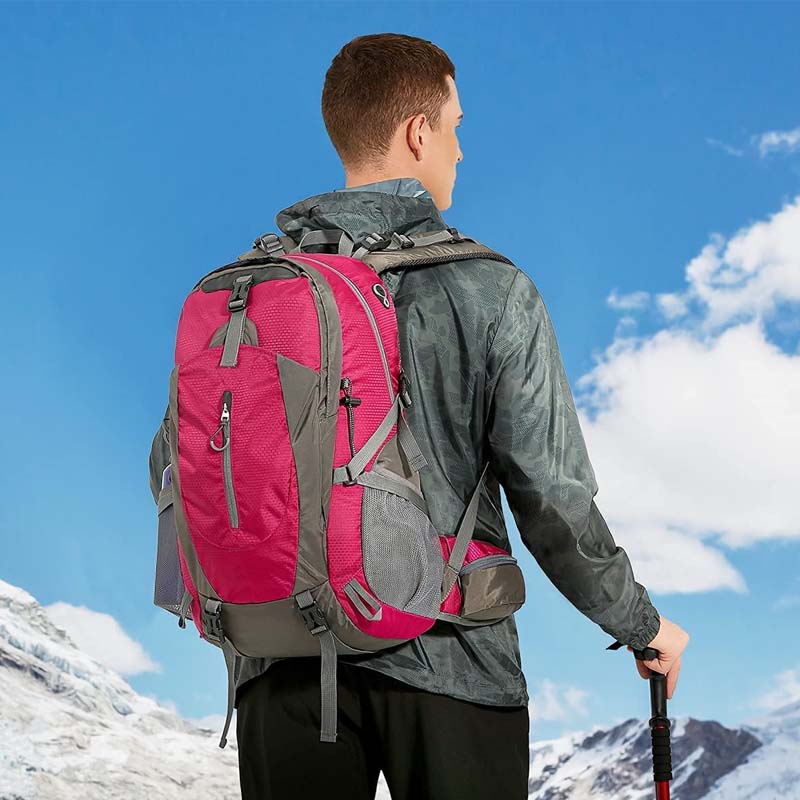 Hiking Backpack 40L Waterproof Lightweight Daypack with Rain Cover-Rose Red