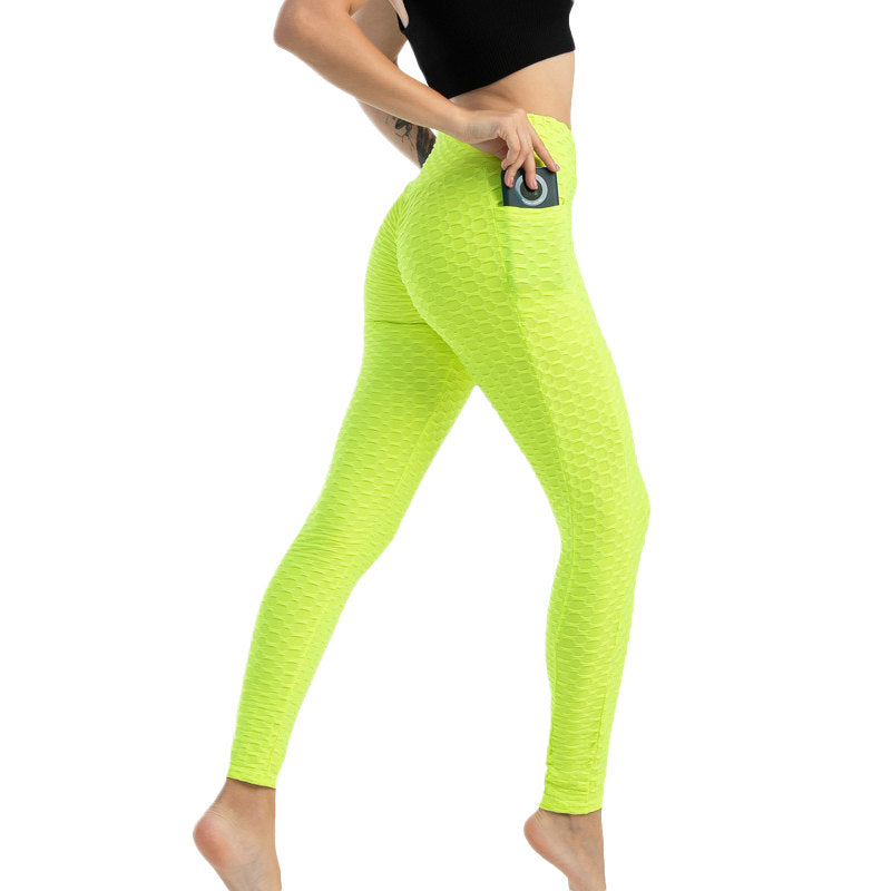 Womens Leggings Ruched Butt Lifting Stretchy Tights with Pockets-Green
