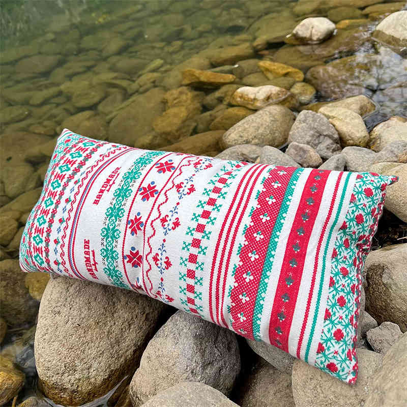 Portable Ethnic Style Camping Pillow with Storage Bag-Beige