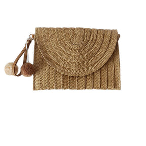 Straw Shoulder Bag Casual Beach Clutch Crossbody Bag-Khaki