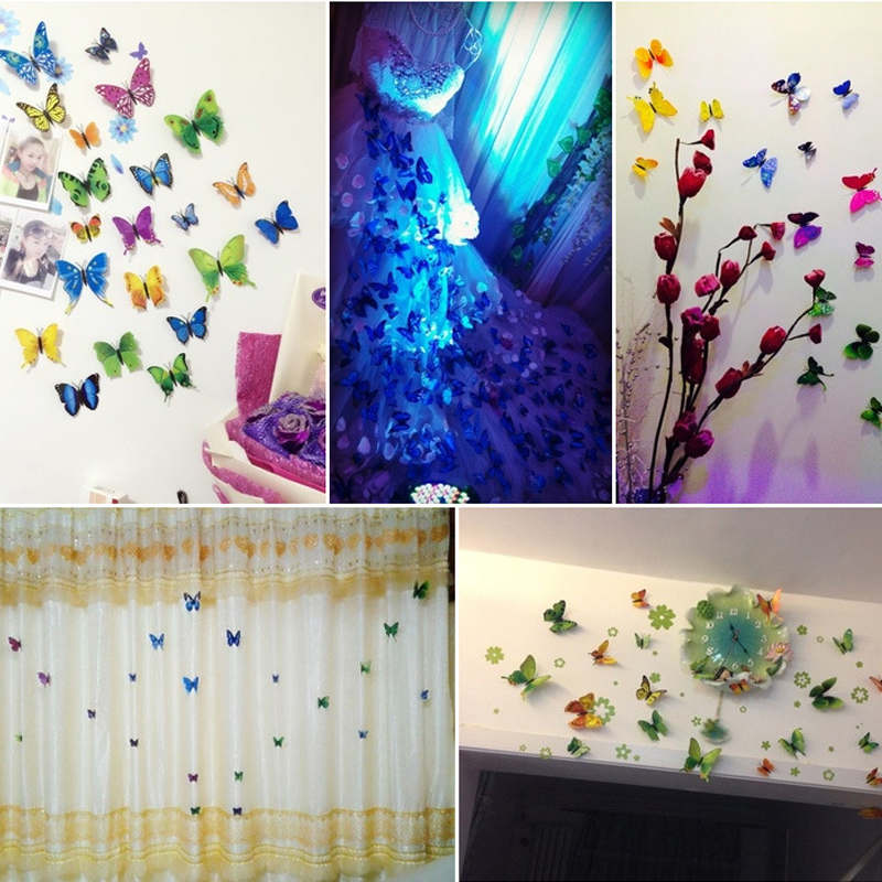 3D Vivid Butterfly Wall Stickers Fridge Magnet Decoration for Room Background-H003 Pink