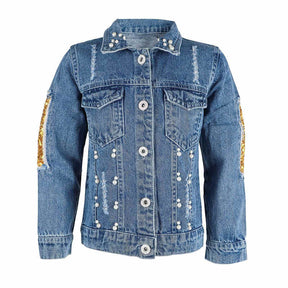 3-9T Little Girls Embroidered Denim Jacket Button Down Long Sleeve Denim Coat-Butterfly