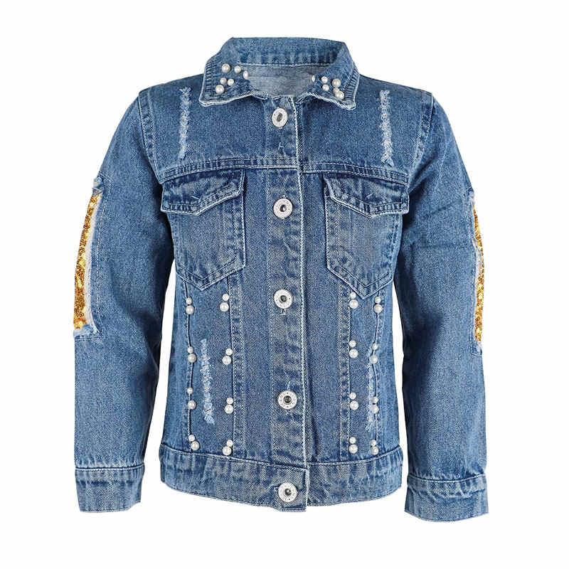 3-9T Little Girls Embroidered Denim Jacket Button Down Long Sleeve Denim Coat-Girls