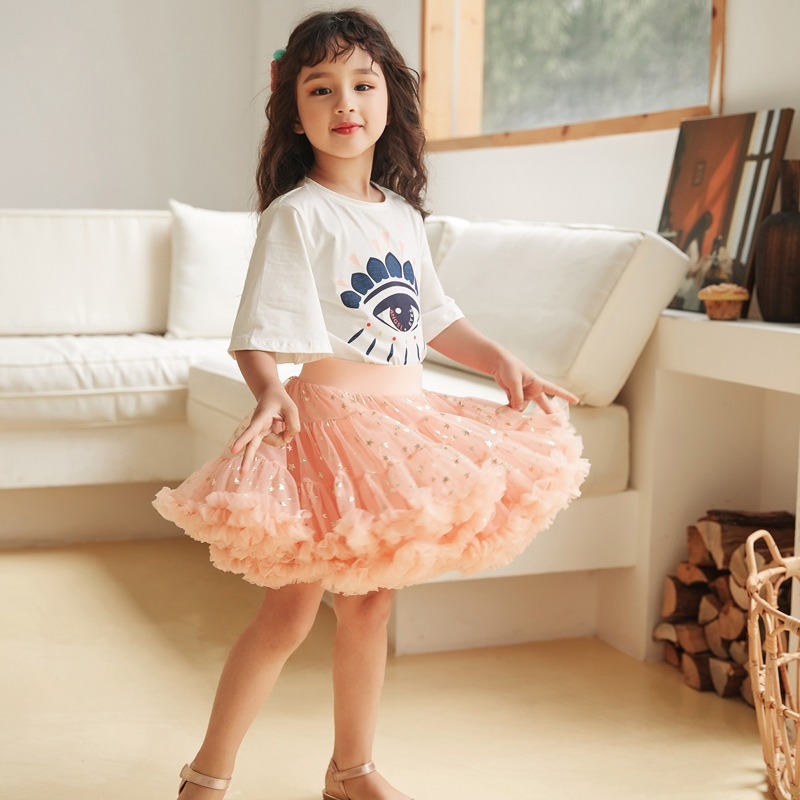 Toddler Girls Layered Tutu Skirt Solid Color Mesh Princess Ballet Dance Dress-PinkStar
