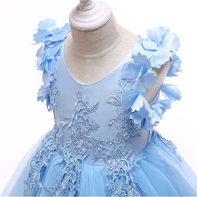 Princess Flower Girl Lace Dress Pageant Kids Christmas Party Dresses-Light Blue
