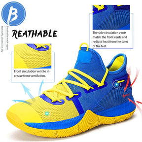 Boys Basketball Shoes Non-Slip Girls Sneakers Durable Kids Running Shoes-YellowBlue
