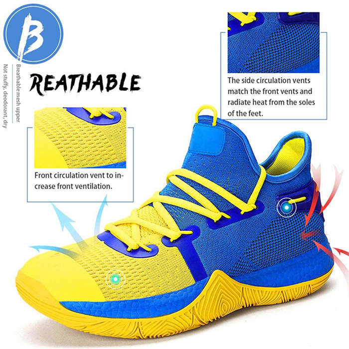 Boys Basketball Shoes Non-Slip Girls Sneakers Durable Kids Running Shoes-YellowBlue
