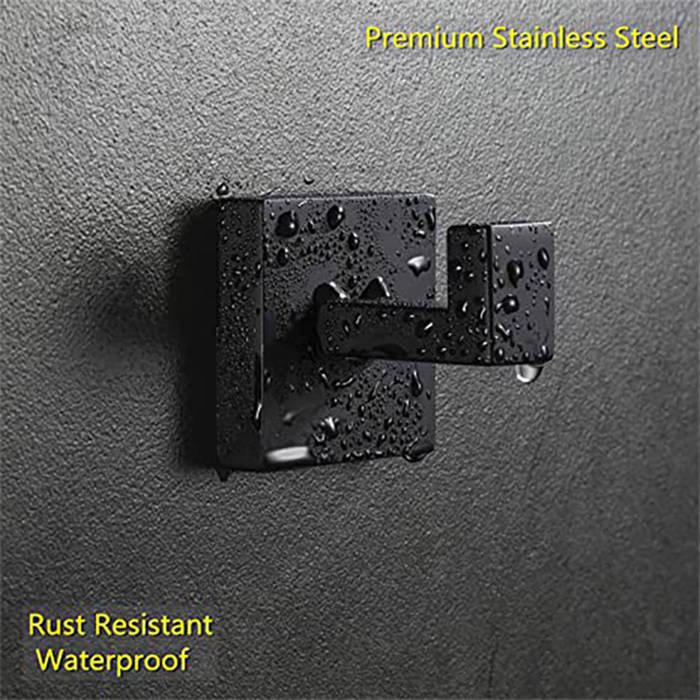 2 Pack Bathroom Hooks 304 Stainless Steel Square Wall Hooks-Black