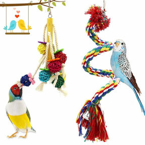 6Pcs Bird Swing Toys Parrot Chew Natural Wood and Rope Bungee Toys