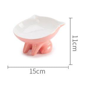 Raised Ceramic Cat Food Q Bowl Dish Tilt Angle Protect Cats Spine-Pink