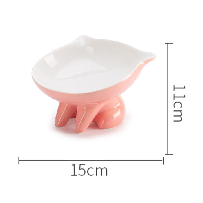 Raised Ceramic Cat Food Q Bowl Dish Tilt Angle Protect Cats Spine-Pink