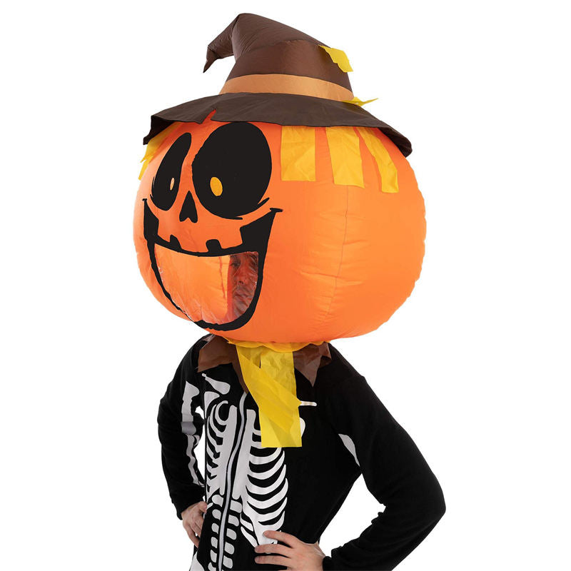 Pumpkin Scarecrow Bobblehead Inflatable Costume Air Head Mask For Halloween One Size