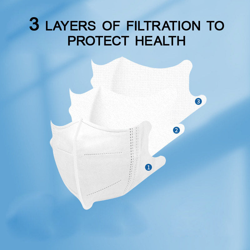 50 Pcs 3D Protective Face Mask 3-Layer Breathable Mask For Adults-White