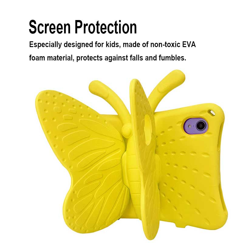 iPad Case For iPad Mini 6 Cartoon 3D Butterfly EVA Proof Shockproof Case with Bracket-Yellow