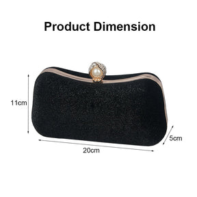 Velvet Evening Bags for Women With Flower Rhinestone Pearl for Party Wedding-Black