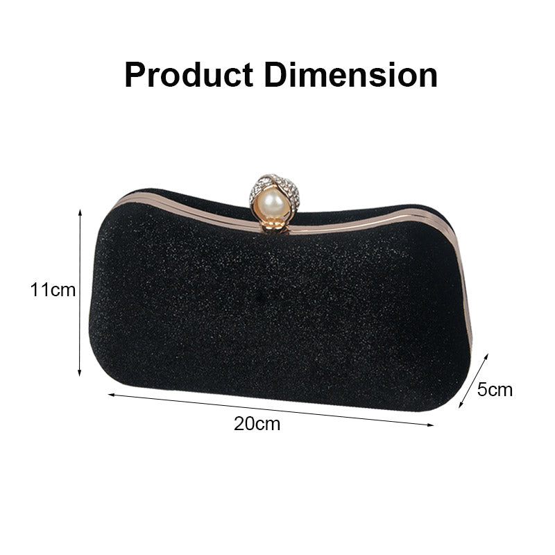 Velvet Evening Bags for Women With Flower Rhinestone Pearl for Party Wedding-Black