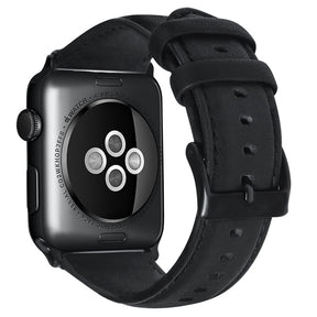 Oil Wax Leather Watch Strap For Apple iWatch-Black