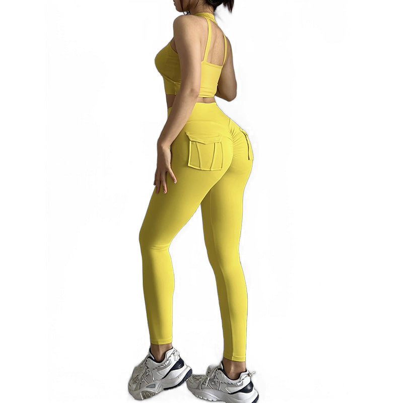 Womens Yoga Pants High Waist Leggings with Pockets for Workout-Yellow