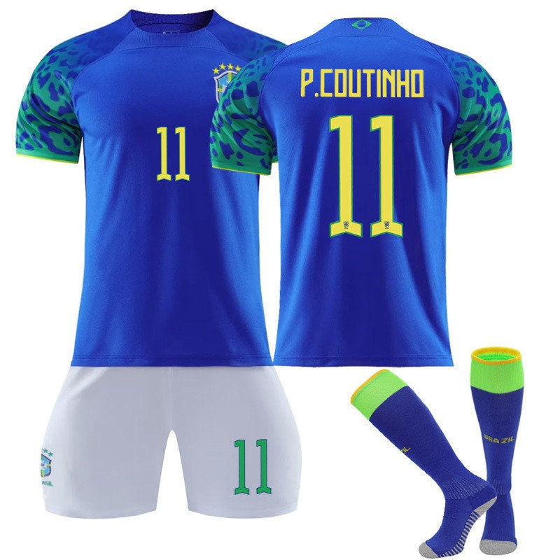 P.COUTINHO #11 Brazil Away Jersey 2022/23 Soccer Jersey Kit Football T-shirt Set For Adult Kids