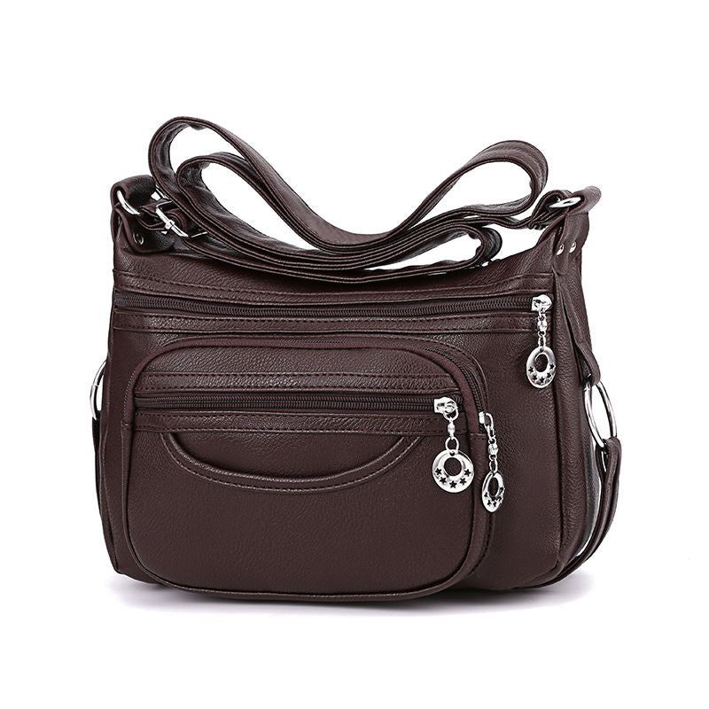 Women Crossbody Bag Leather Handbag Pocketbook Lightweight Shoulder Purse-DarkBrown