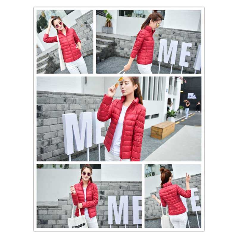 Lookbook Womens Lightweight Puffer Jacket Winter Stand Collar Short Coat-Red
