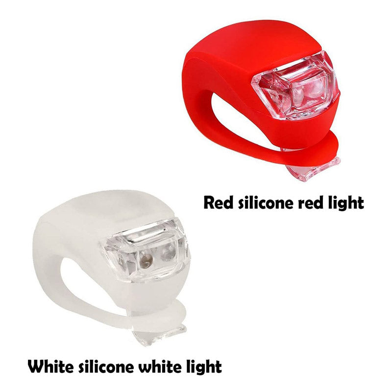 LED Bicycle Silicone Tail Light Kit Waterproof Mountain Bike Headlight 4 Pack White Red