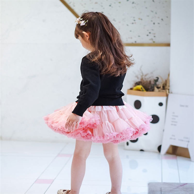 Toddler Girls Layered Tutu Skirt Solid Color Mesh Princess Ballet Dance Dress-OuFen