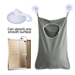 Hanging Laundry Hamper Bag with Free Adjustable Stainless Steel and Suction Cup Hooks - Gray