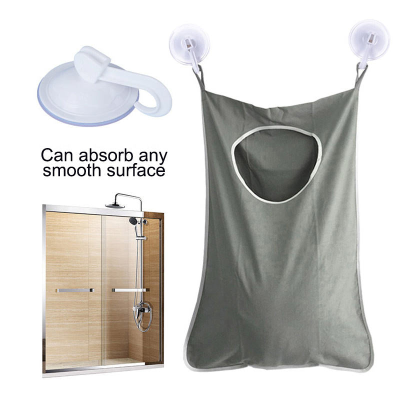 Hanging Laundry Hamper Bag with Free Adjustable Stainless Steel and Suction Cup Hooks - Blue