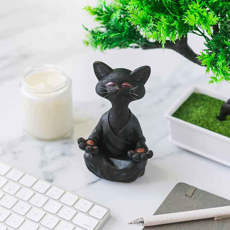 Buddha Cat Statue Yoga Collectible Home Decoration-Black