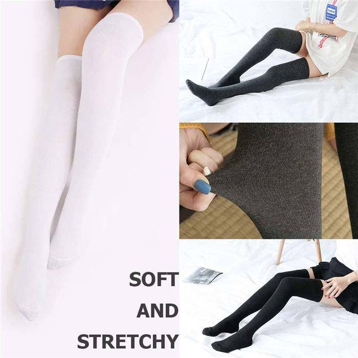 6 Packs E Womens Long Solid Color Socks Over Knee Thigh High Socks Warm Stocking